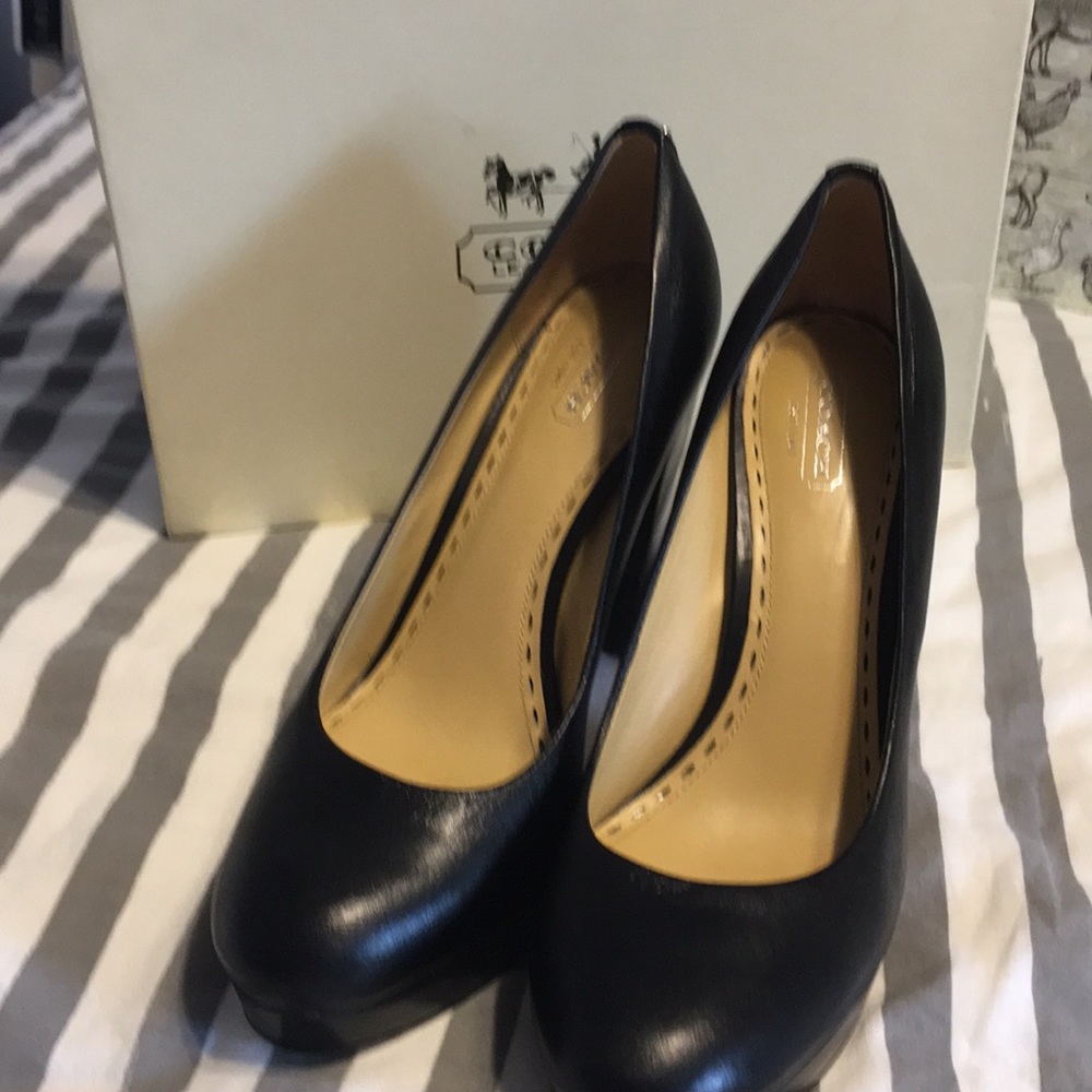 Stacked Heels Platform Coach Leather